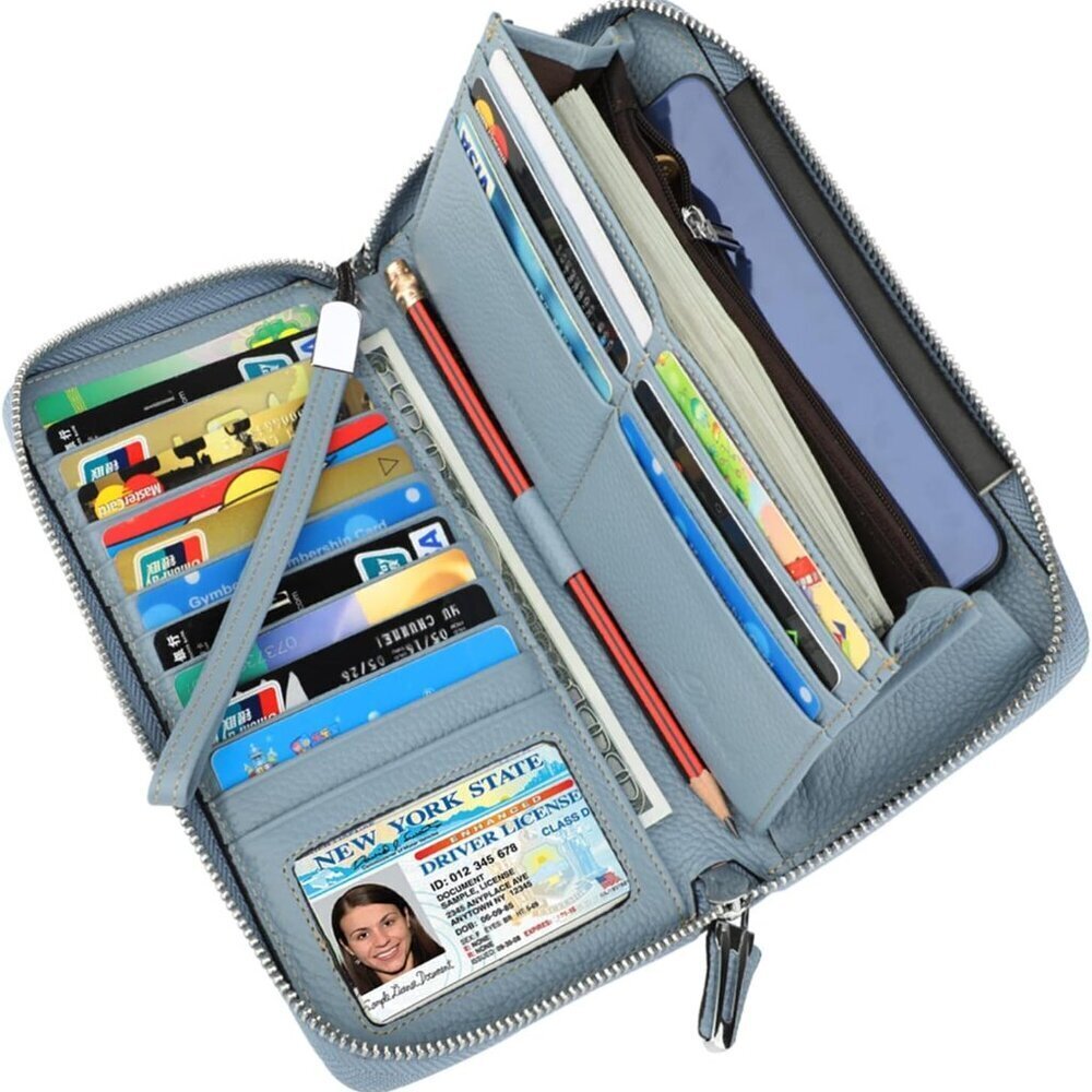 Women's Leather RFID Blocking Wallet Phone Clutch Travel Purse Wristlet - Picture 2 of 6